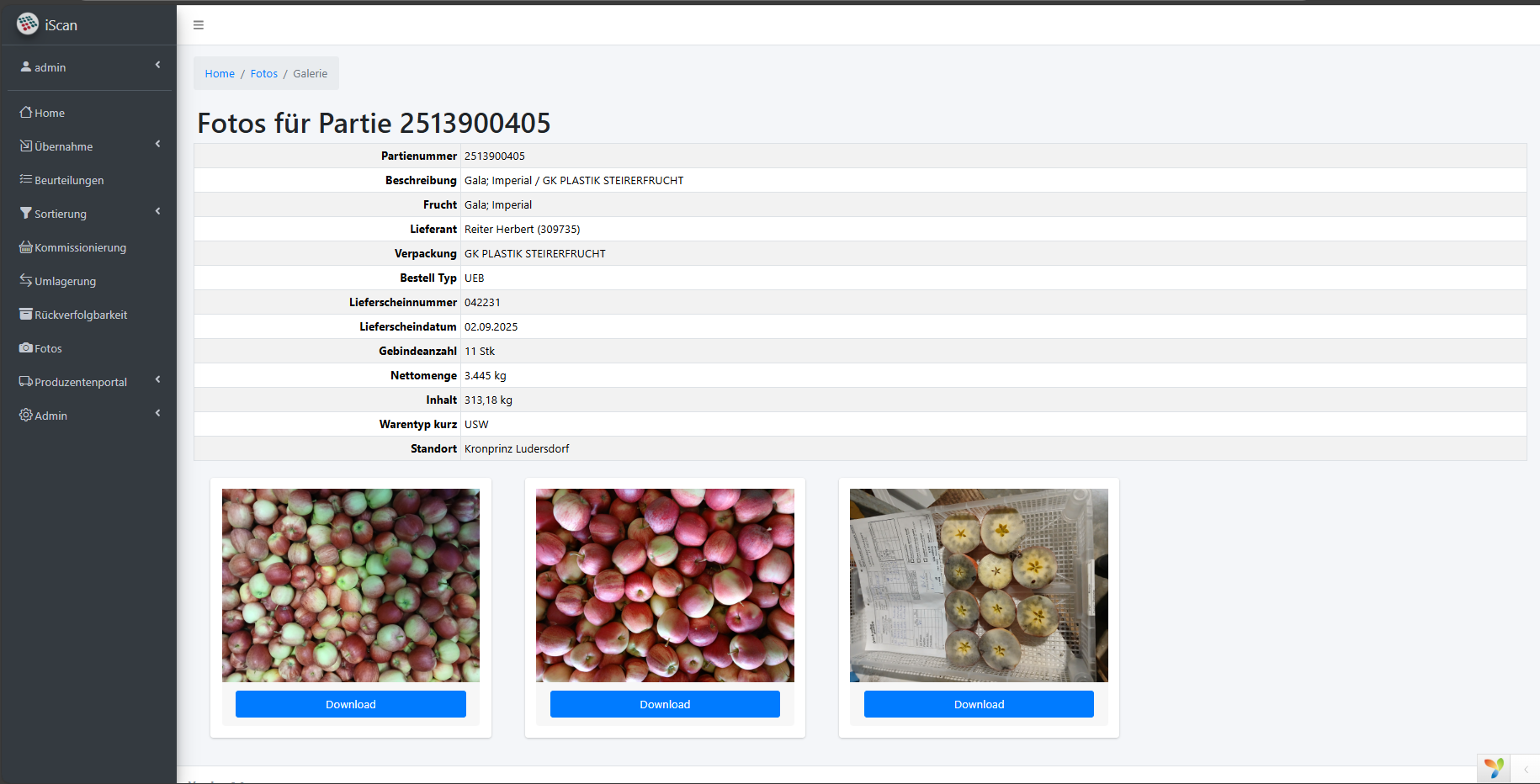 Fotos anzeigen im iScan Web
