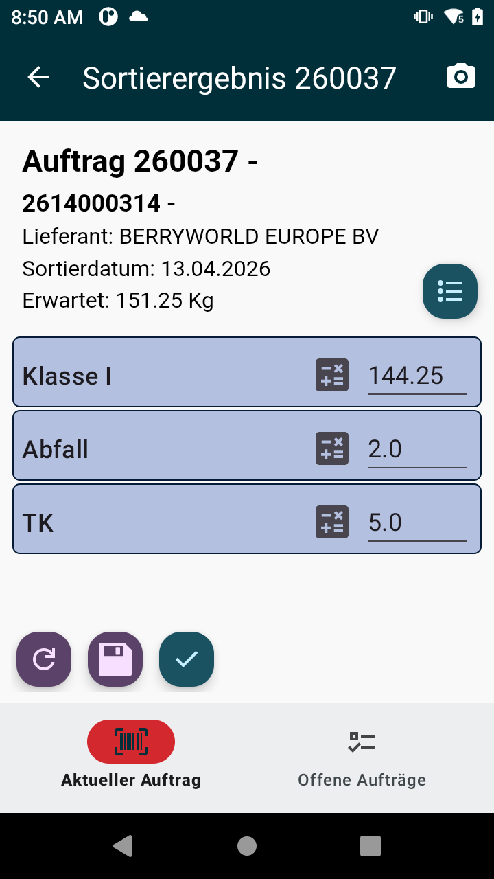 Sortierergebnisse erfassen